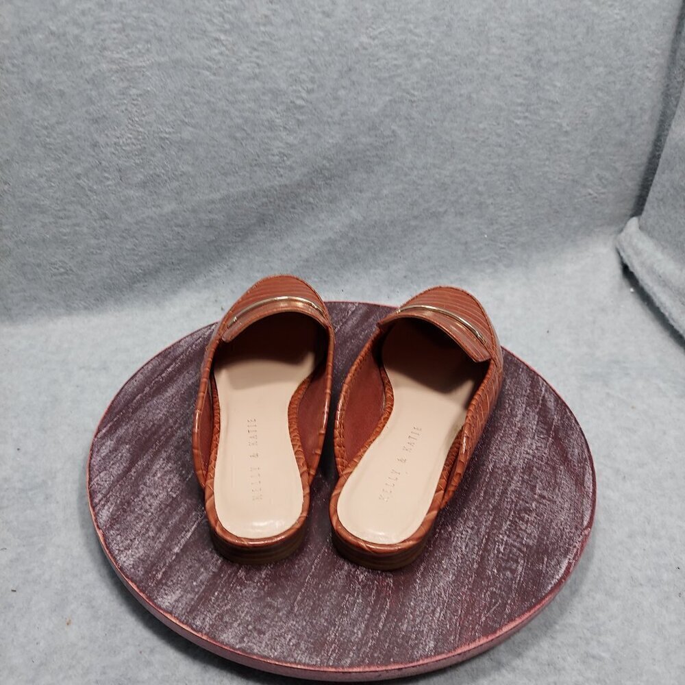 Kelly & Katie Oana Womens Crocodile Embossed Brown Slip-On Mules With Metal Acce - Picture 3 of 8